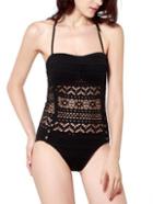 Romwe Women Black Lace Eyelet Swimwear