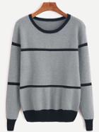 Romwe Contrast Trim Striped Sweater