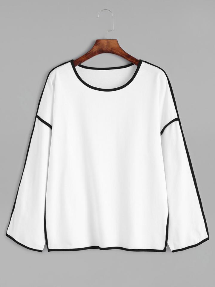 Romwe White Dropped Shoulder Seam Contrast Trim T-shirt
