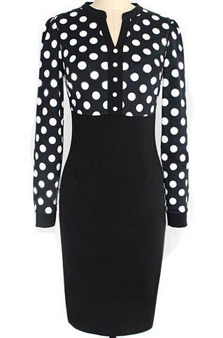Romwe V Neck Polka Dot Bodycon Dress