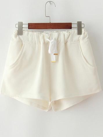 Romwe White Drawstring Waist Pockets Shorts
