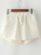 Romwe White Drawstring Waist Pockets Shorts
