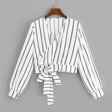 Romwe Knot Hem Striped Wrap Blouse