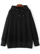 Romwe Black Drop Shoulder Hooded Loose Sweatshirt