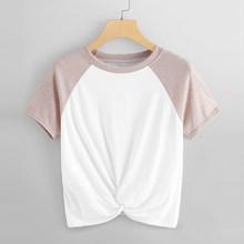 Romwe Cut And Sew Twist Hem Tee