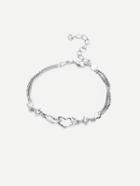 Romwe Silver Heart-shaped Rhinestone Alloy Bracelet