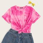 Romwe Plus Pocket Patch Rolled Cuff Tie Dye Tee