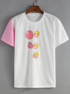 Romwe Contrast Cartoon Print White T-shirt