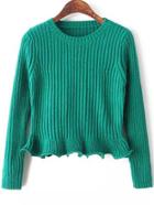 Romwe Round Neck Fungus Hem Green Sweater