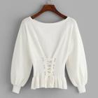 Romwe Lace-up Front Solid Jumper