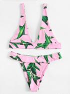 Romwe Jungle Print Plunge Neckline Bikini Set