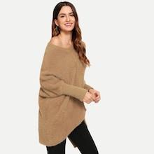 Romwe Asymmetrical Hem Fuzzy Jumper