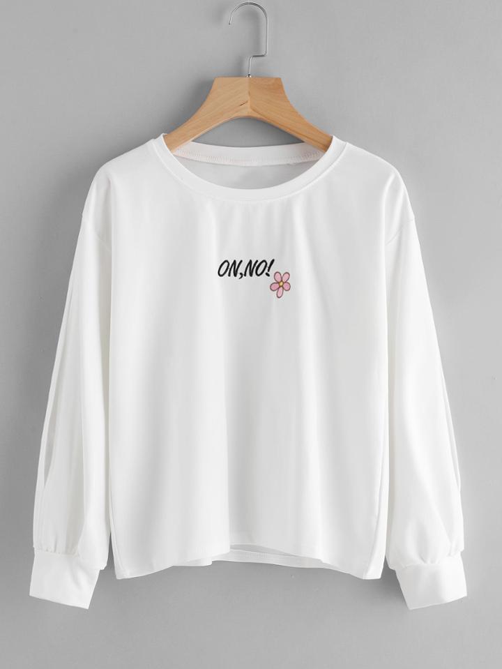 Romwe Letter Embroidered Split Sleeve Sweatshirt