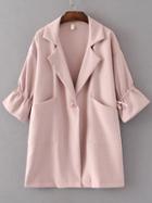 Romwe Pink Drawstring Sleeve Lapel Coat With Pocket