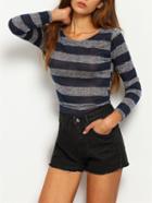 Romwe Long Sleeve Striped Color-block Knitwear