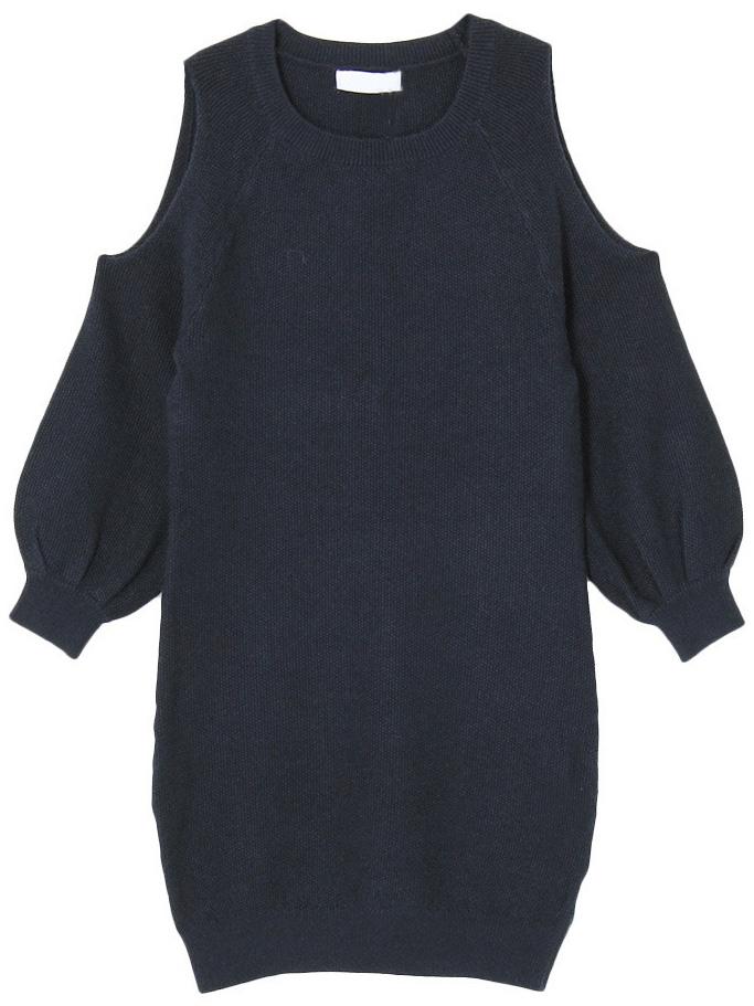 Romwe Round Neck Open Shoulder Navy Sweater Dress