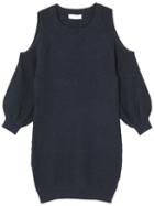 Romwe Round Neck Open Shoulder Navy Sweater Dress