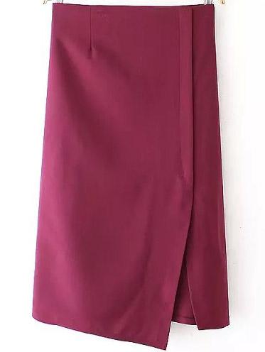 Romwe Slit Asymmetrical Wine Red Skirt