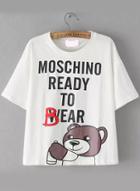 Romwe Bear Letter Print T-shirt