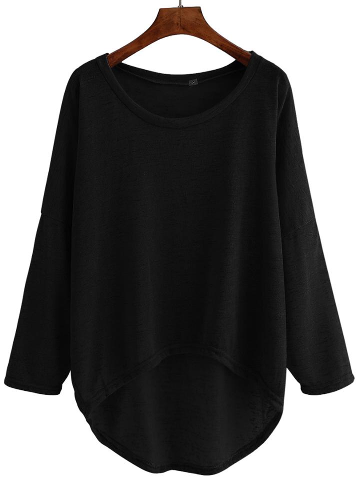 Romwe Dropped Shoulder Seam High Low Knitwear