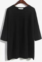 Romwe Round Neck Split Loose Black T-shirt