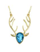 Romwe Lightblue Rhinestone Deer Pendant Necklace