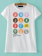 Romwe Letters And Numbers Print White T-shirt