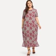 Romwe Plus Pocket Decoration Floral Print Dress
