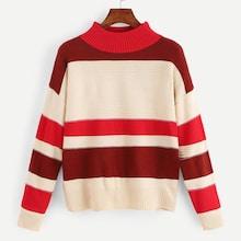 Romwe Colorblock Drop Shoulder Sweater