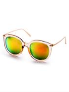 Romwe Clear Frame Metal Arm Iridescent Lens Sunglasses