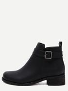 Romwe Black Distressed Buckle Strap Ankle Booties