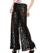 Romwe Elastic Waist Drawstring Wide Leg Sheer Black Pant