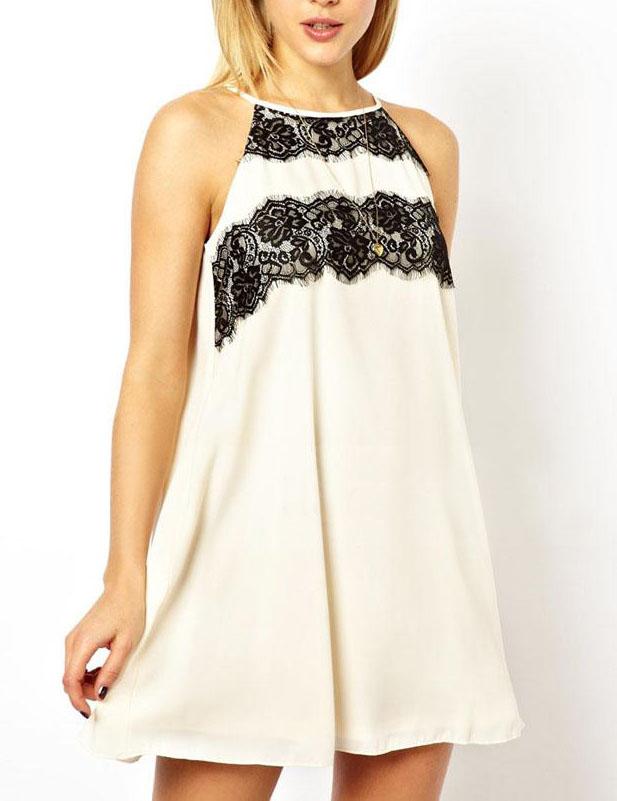 Romwe Eyelash Lace Open Back Shift Dress