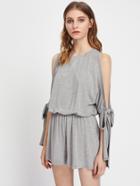 Romwe Self Tie Open Shoulder Keyhole Back Marled Knit Playsuit