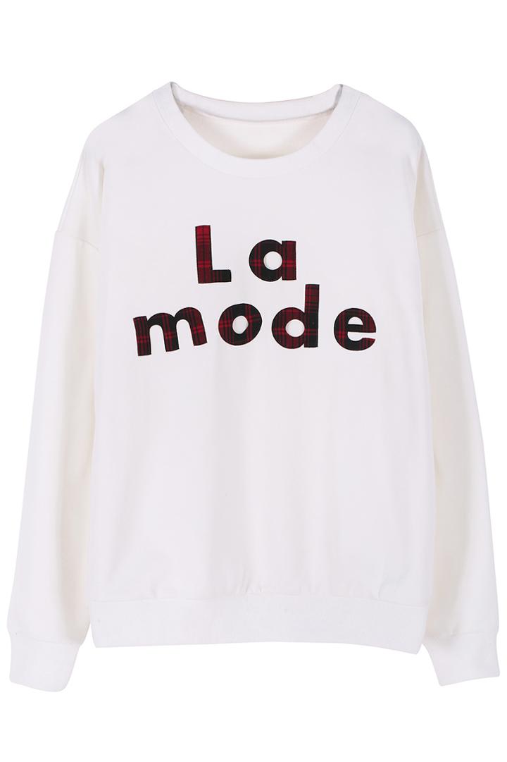 Romwe Romwe Letter Print Sweatshirt-white