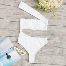Romwe Ribbed Cut-out Side One Shoulder One Piece Swimwear