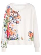 Romwe White Tiger Print Sweatshirt