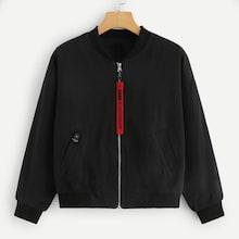 Romwe Ring Detail Knot Back Zip Front Jacket