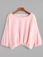 Romwe Pink Dropped Shoulder Seam Crop Fuzzy T-shirt