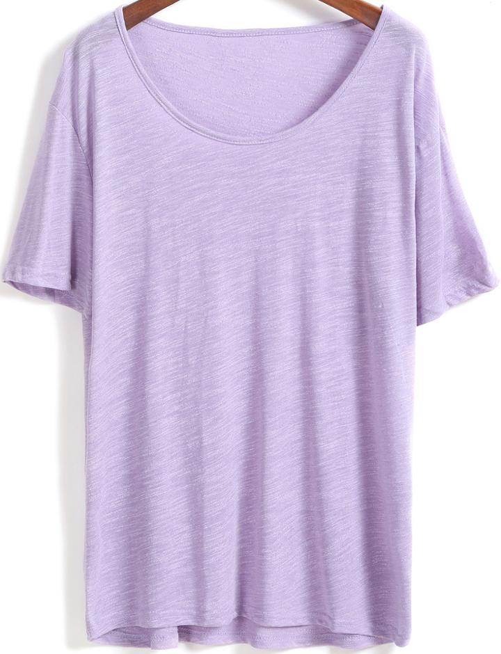 Romwe V Neck Loose Purple T-shirt