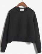 Romwe Round Neck Crop Black Sweatshirt