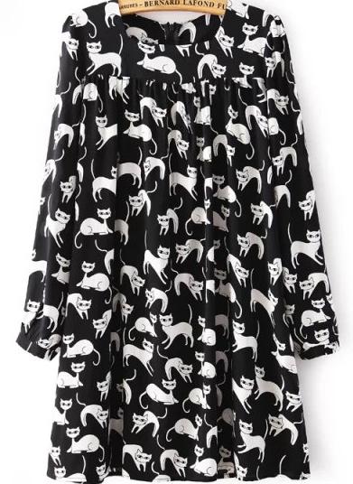 Romwe Cats Print Loose Dress