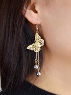 Romwe Butterfly Pearl Long Dangle Earrings