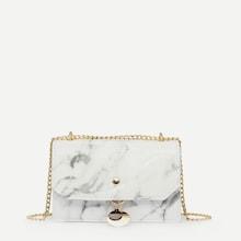 Romwe Marble Print Detail Charm Chain Bag
