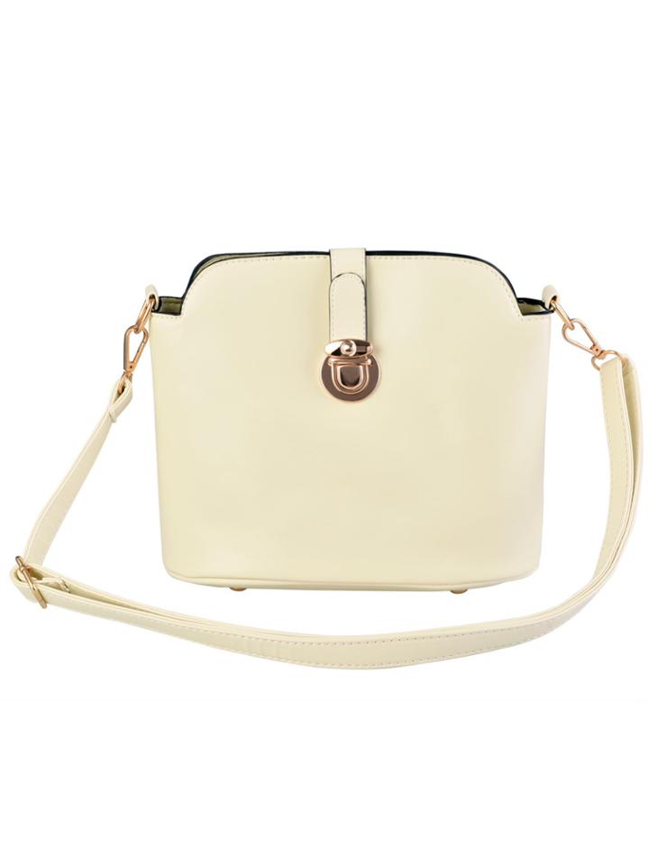 Romwe Beige Push Lock Zipper Pu Bag