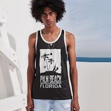 Romwe Guys Tropical Print Contrast Binding Tank Top