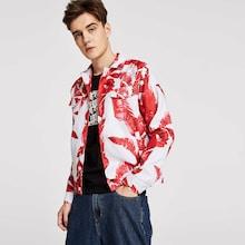 Romwe Guys Jungle Leaf Print Button Up Jacket