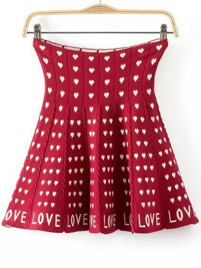 Romwe Heart Print Knit Red Skirt