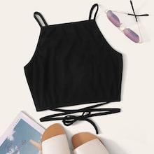 Romwe Criss Cross Lace Up Cami Top