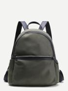 Romwe Olive Green Zip Front Canvas Simple Backpack